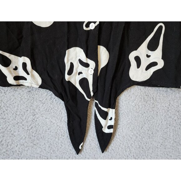 Spirit Halloween Ghost Face Women's M Short Sleeve Button Up Tie Front Top Rare - Picture 4 of 11